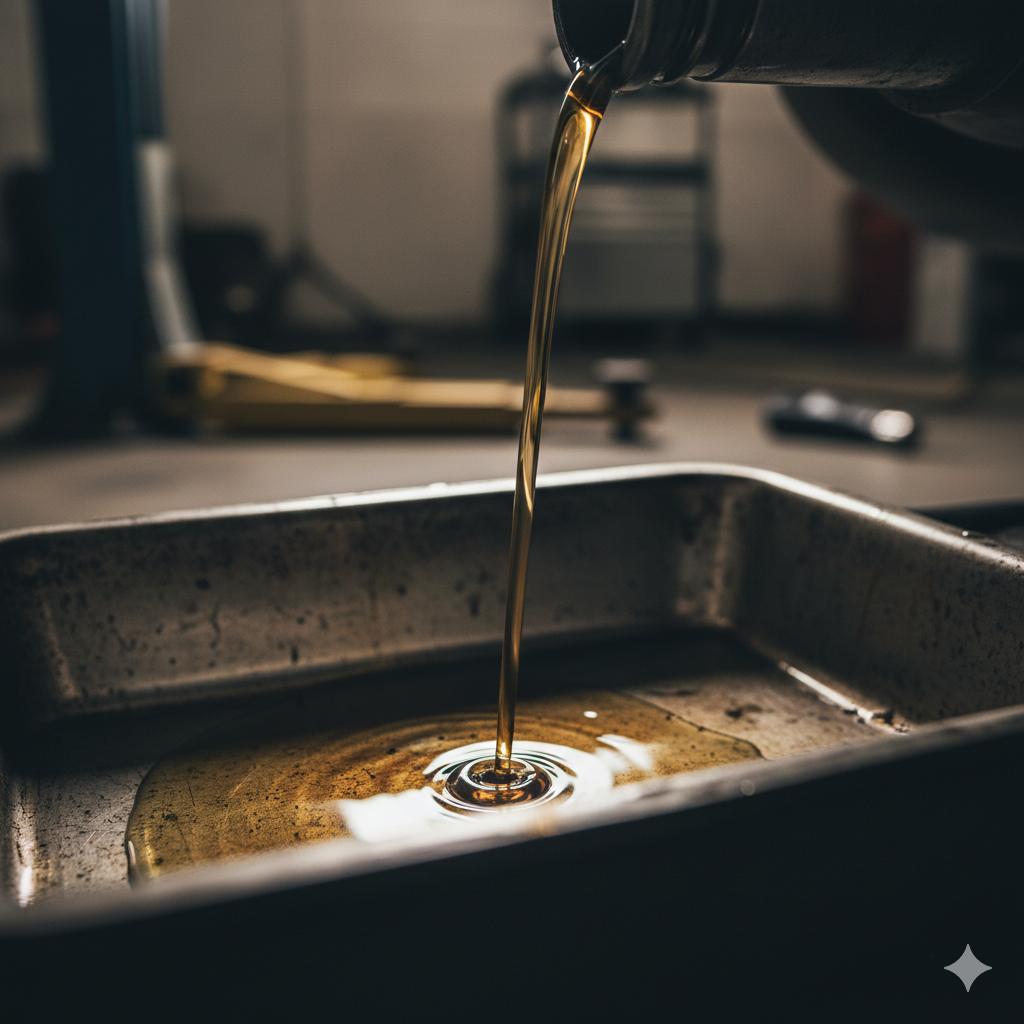 粘度を失いシャバシャバになったエンジンオイルが排出されるイメージ画像