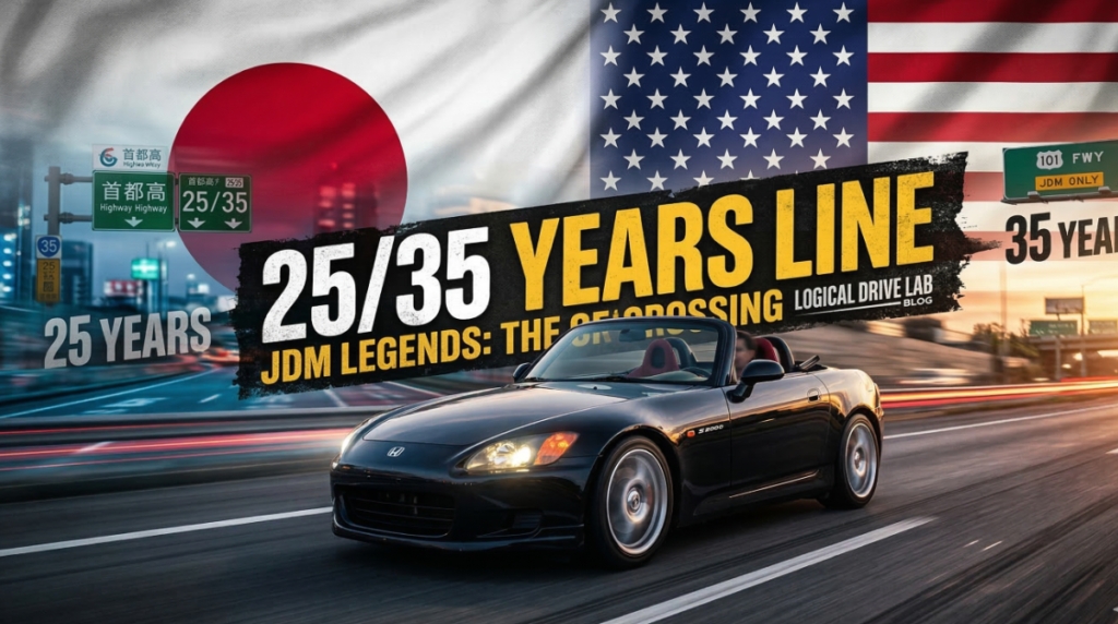 日の丸と星条旗を背景に、S2000と「25/35 YEARS LINE」という文字が描かれたアイキャッチ